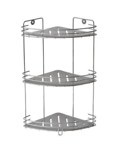 etagere d'angle metal 3 plateaux pp a poser ou a fixer - chrome/gris