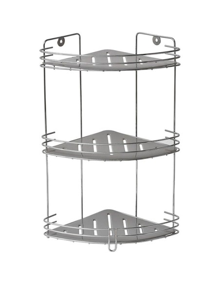 etagere d'angle metal 3 plateaux pp a poser ou a fixer - chrome/gris