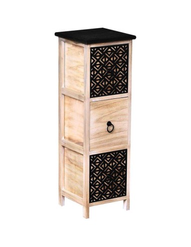 98150247 - meuble mdf/paulownia pm 3 tiroirs avec poignees metal ronde noir - na