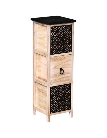 98150247 - meuble mdf/paulownia pm 3 tiroirs avec poignees metal ronde noir - na