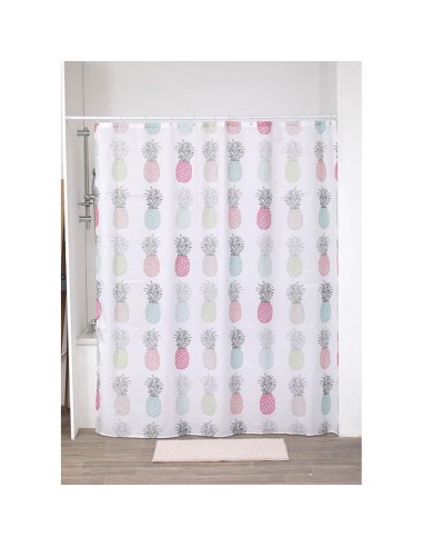 1205666 - rideau de douche polyester imprime 180x200 cm/12 anneaux pp blanc - sa