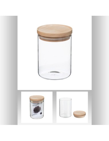 135026 - bocal ver+bois 0,6l hermet D. 10 x H. 14 cm