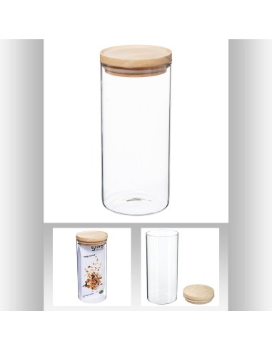 135028 - bocal ver+bois 1,3l hermet D. 10 x H. 22 cm