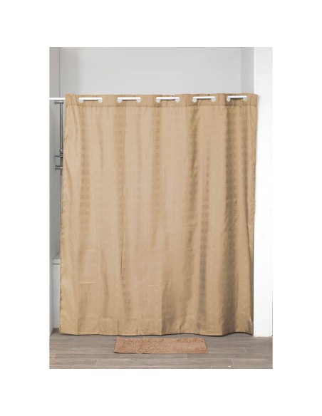 1207169-rideau de douche polyester avec oeillets integres 180x200cm - camel