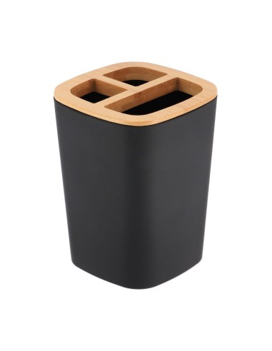 63110103 - porte brosse a dents rubber + abs et bambou - noir