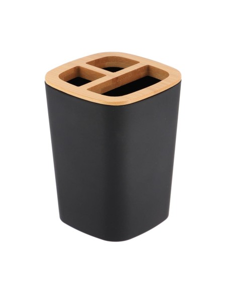 63110103 - porte brosse a dents rubber + abs et bambou - noir