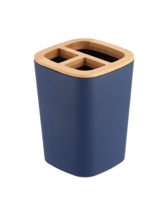 63110118 - porte brosse a dents rubber + abs et bambou - bleu marine