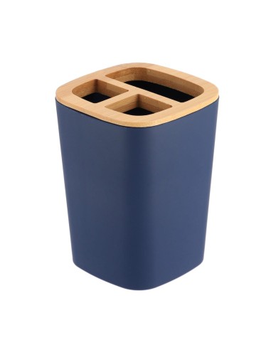 63110118 - porte brosse a dents rubber + abs et bambou - bleu marine