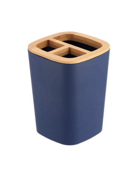 63110118 - porte brosse a dents rubber + abs et bambou - bleu marine