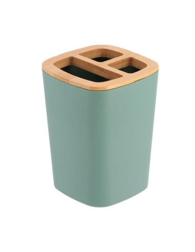 63110144 - porte brosse a dents rubber + abs et bambou - vert sauge