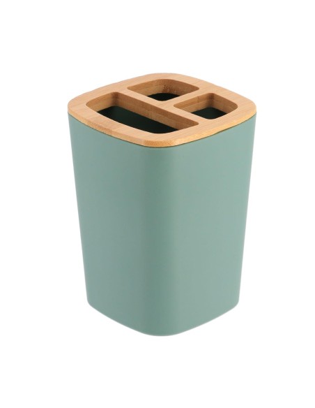 63110144 - porte brosse a dents rubber + abs et bambou - vert sauge