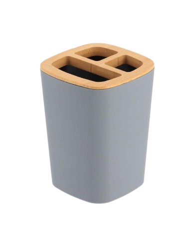 63110180 - porte brosse a dents rubber + abs et bambou - gris
