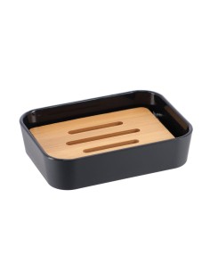 64110103 - porte savon rubber + abs et bambou - noir