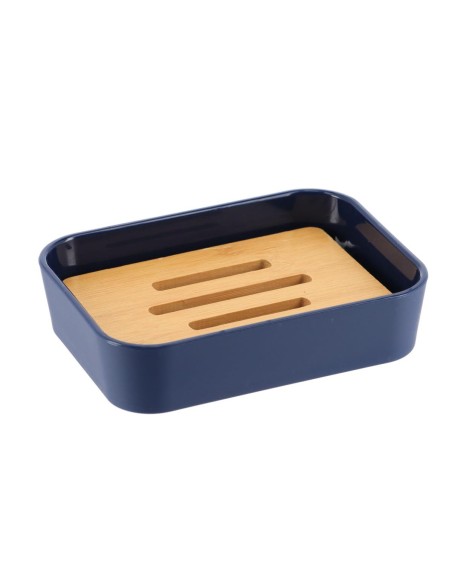 64110118 - porte savon rubber + abs et bambou - bleu marine