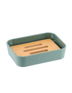 64110144 - porte savon rubber + abs et bambou - vert sauge