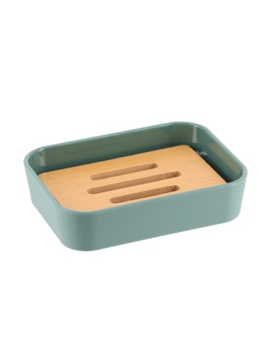 64110144 - porte savon rubber + abs et bambou - vert sauge