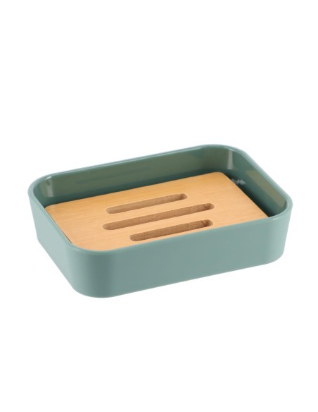 64110144 - porte savon rubber + abs et bambou - vert sauge