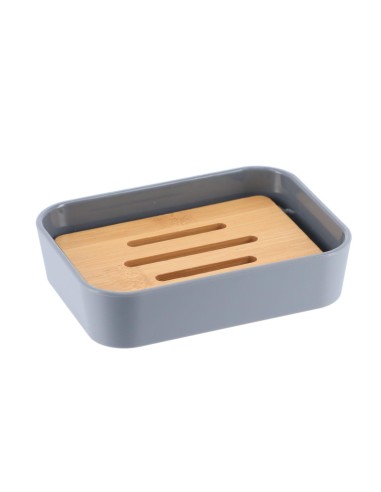 64110180 - porte savon rubber + abs et bambou - gris