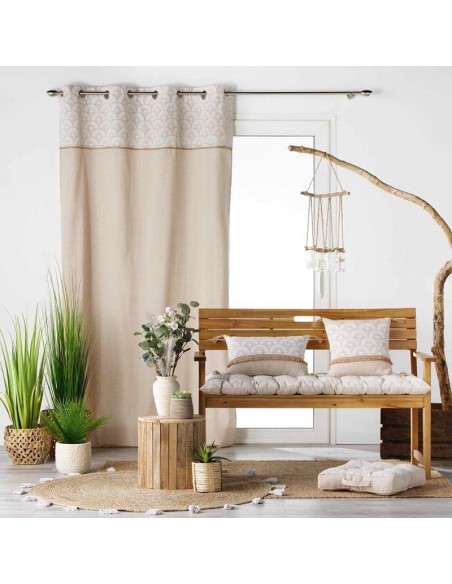 1609947 - rideau a oeillets 140 x 280 cm polycoton uni+top imprime+jute bahina b
