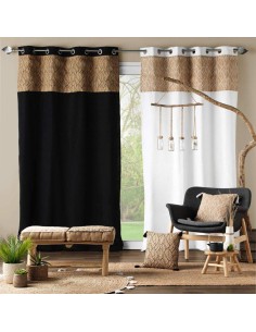 rideau a oeillets 140 x 280 cm polycoton uni+jute imprime kalinda noir