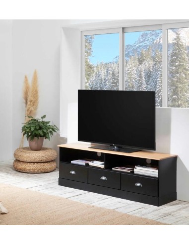 14431-meuble tv dublin 3t2n 140cm noir/chéne
