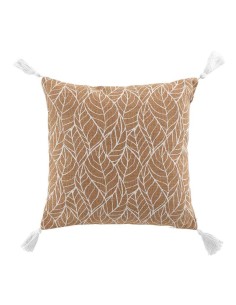 coussin dehous. compr. pompons 40x40 cm jute imprime/polycoton uni kalinda blanc