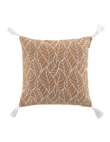 coussin dehous. compr. pompons 40x40 cm jute imprime/polycoton uni kalinda blanc