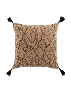coussin dehous. compr. pompons 40x40 cm jute imprime/polycoton uni kalinda noir