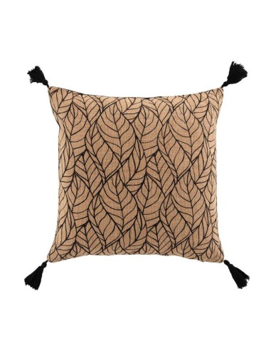 coussin dehous. compr. pompons 40x40 cm jute imprime/polycoton uni kalinda noir