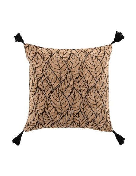 coussin dehous. compr. pompons 40x40 cm jute imprime/polycoton uni kalinda noir