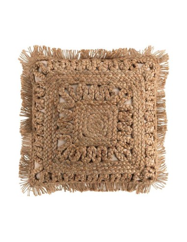 coussin dehous. compr. franges 45 x 45 cm jute uni+coton uni delijute