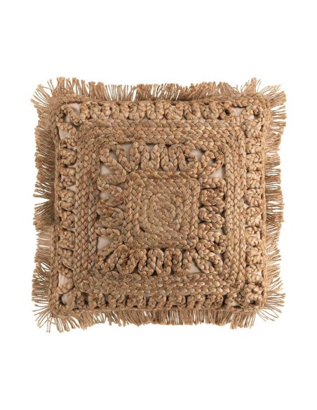 coussin dehous. compr. franges 45 x 45 cm jute uni+coton uni delijute