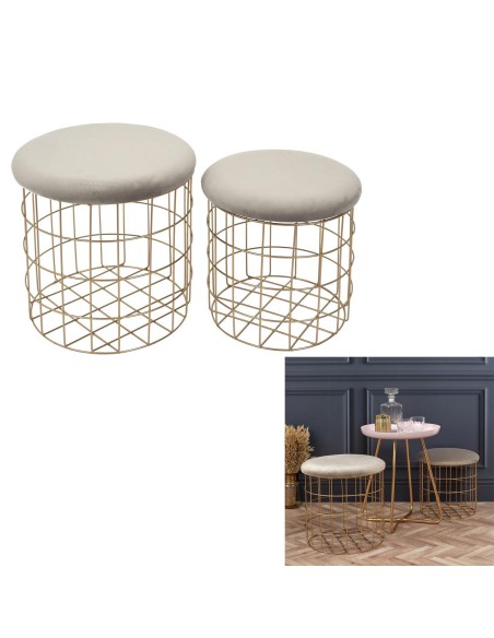 pouf gigogne velours taupe gm