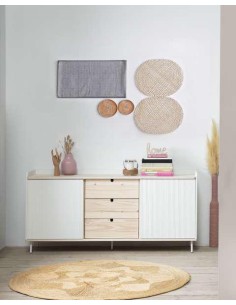 14465-buffet bas oregon  2portecoul/3t blanc/cire blanc