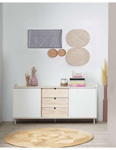 14465-buffet bas oregon  2portecoul/3t blanc/cire blanc