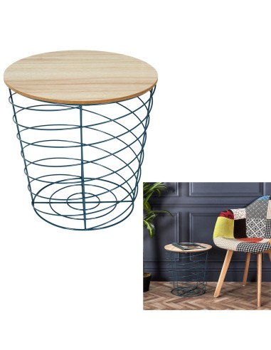 table filaire bois et metal cyclone bleu m7