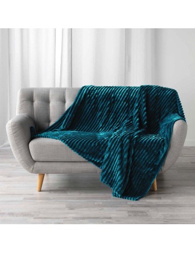 plaid 125 x 150 cm flanelle jacquard uni kalie bleu