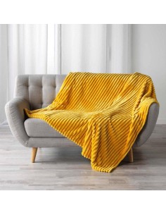 plaid 125 x 150 cm flanelle jacquard uni kalie jaune