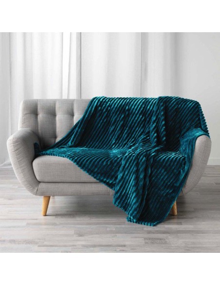 plaid 180 x 220 cm flanelle jacquard uni kalie bleu