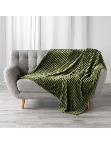 plaid 180 x 220 cm flanelle jacquard uni kalie kaki