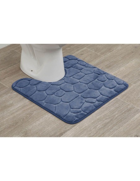 tapis contour wc memoire de forme microfibre galet 50x50 cm - bleu marine