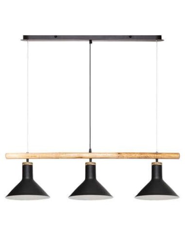 173250-suspension x3 metal et manguier "tim" noir l.104