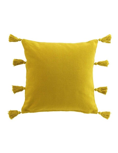 coussin dehous. compr. pompons 45 x 45 cm coton uni tasselina jaune
