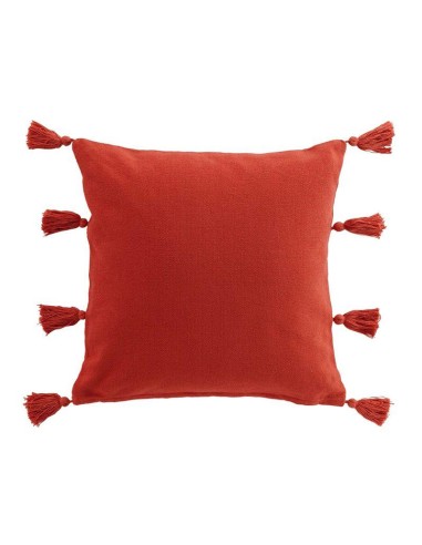 coussin dehous. compr. pompons 45 x 45 cm coton uni tasselina terracotta