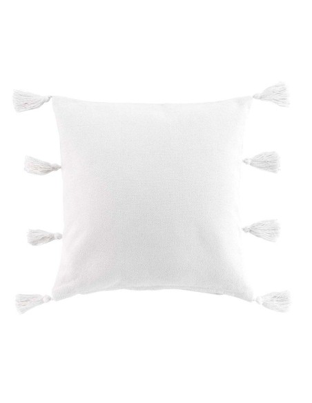 coussin dehous. compr. pompons 45 x 45 cm coton uni tasselina blanc