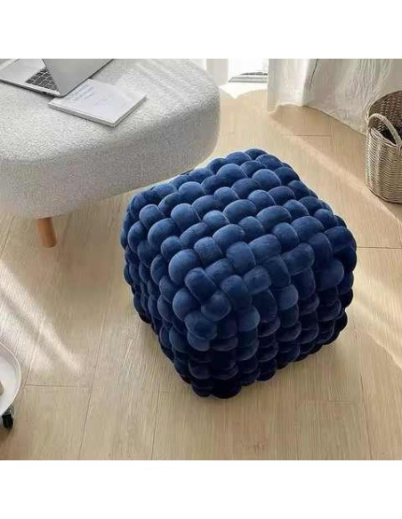 yi002 - pouf tresse orange 50x50cm - 49