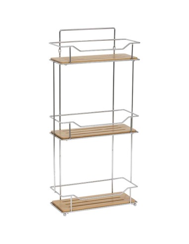 9163195 - etagere rectangulaire a poser ou a fixer/3 niveaux bambou - chrome/bam