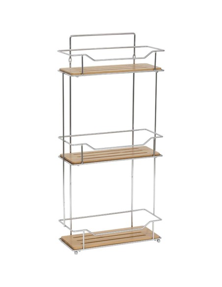 9163195 - etagere rectangulaire a poser ou a fixer/3 niveaux bambou - chrome/bam