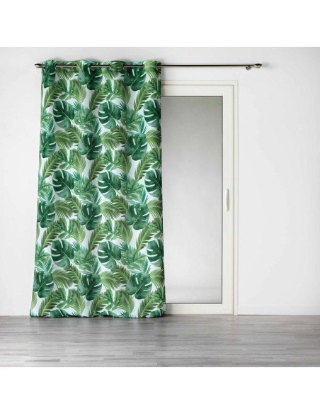 rideau a oeillets 140 x 260 cm polyester imprime rio blanc