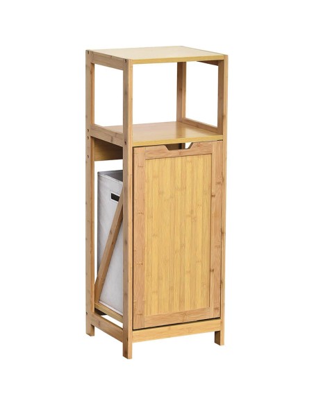 meuble bas bambou et mdf une etagere + paniere a linge - mahe